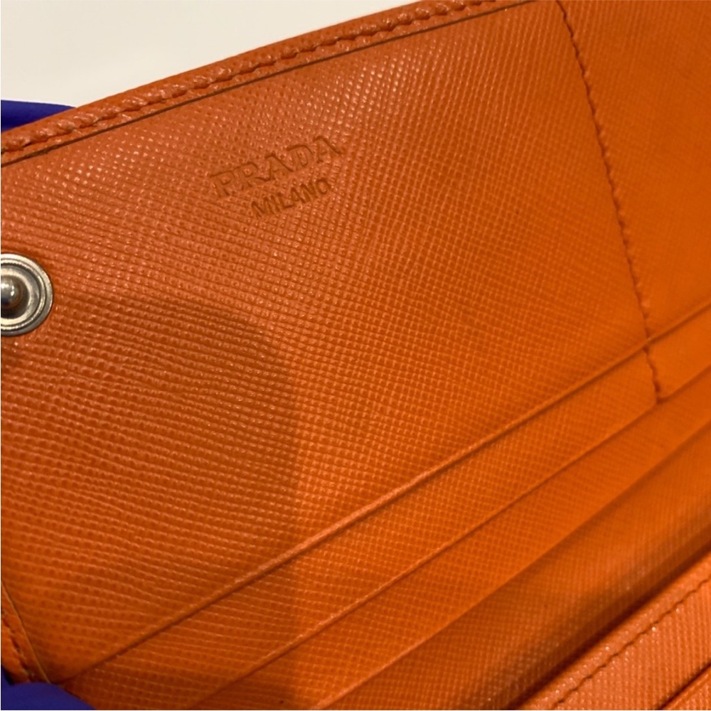 Prada Orange Leather Bifold Long Wallet  (Gently used, rubbing, marks) - Picture 9 of 10